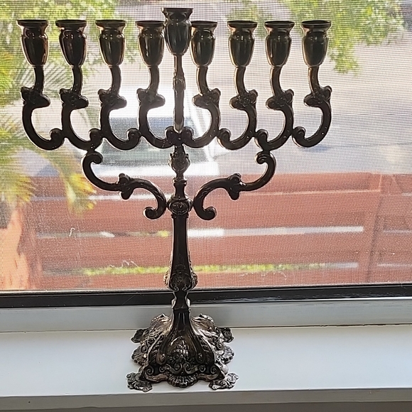 Ornate Silver Menorah Candle Holder - Picture 1 of 1